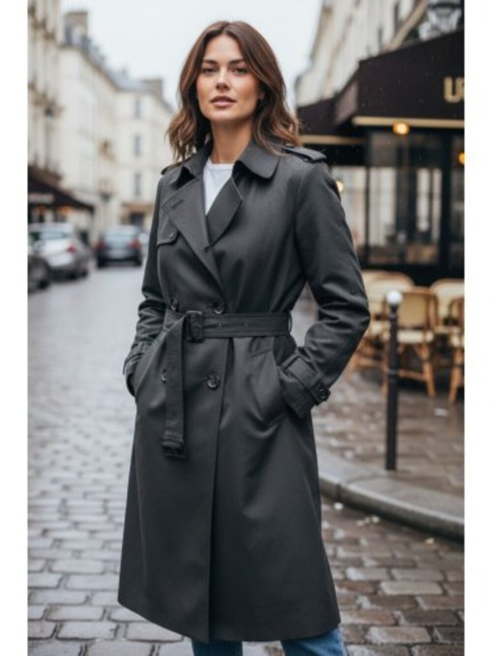 WORTHINGTON Green Double Breasted Trench Coat Ladies Size 12P Removable Lining